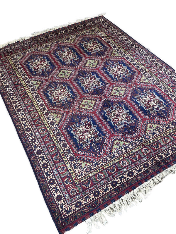 7x5 Afghan Caravan Collection Rug – Tribal Red & Black Wool
