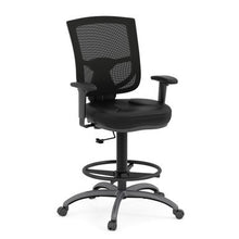 OfficeSource | CoolMesh Pro Collection | Mesh Back Task Stool with Adjustable Arms, Upholstered Seat, Footring and Black Base
