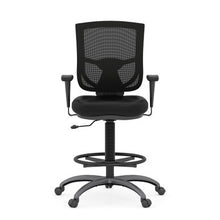 OfficeSource | CoolMesh Pro Collection | Mesh Back Task Stool with Adjustable Arms, Upholstered Seat, Footring and Black Base
