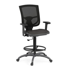 OfficeSource | CoolMesh Pro Collection | Mesh Back Task Stool with Adjustable Arms, Upholstered Seat, Footring and Black Base
