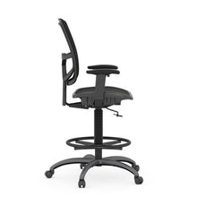 OfficeSource | CoolMesh Pro Collection | Mesh Back Task Stool with Adjustable Arms, Upholstered Seat, Footring and Black Base