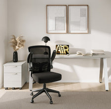 OfficeSource | Finn | Flip Arm Mesh Back Task Chair with Black Frame