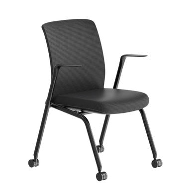 OfficeSource Orion Nesting Chair with Arms and Black Frame - Set of 2