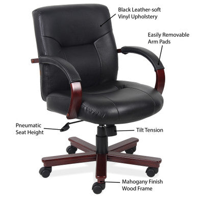 OfficeSource | Spencer | Executive Mid Back w/Mahogany Frame & Base