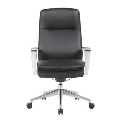 OfficeSource | Obsidian | High Back Executive Conference Chair with Fixed Aluminum Arms and Base