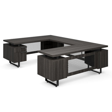 OfficeSource | Palisades | U Shape Double Pedestal Desk with Reversible Bridge