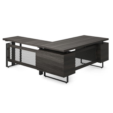 OfficeSource | Palisades | Industrial L-Shaped, 30'' x 60'' Height Adjustable Desk with Single Pedestal
