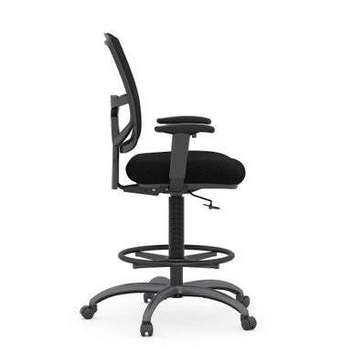 OfficeSource | CoolMesh Pro Collection | Mesh Back Task Stool with Adjustable Arms, Upholstered Seat, Footring and Black Base