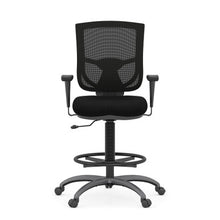 OfficeSource | CoolMesh Pro Collection | Mesh Back Task Stool with Adjustable Arms, Upholstered Seat, Footring and Black Base