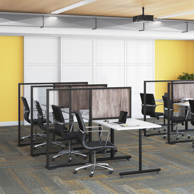 OfficeSource | SafeGuard Barrier Collection | Clear Acrylic and Laminate Two Tier Shield with Foot