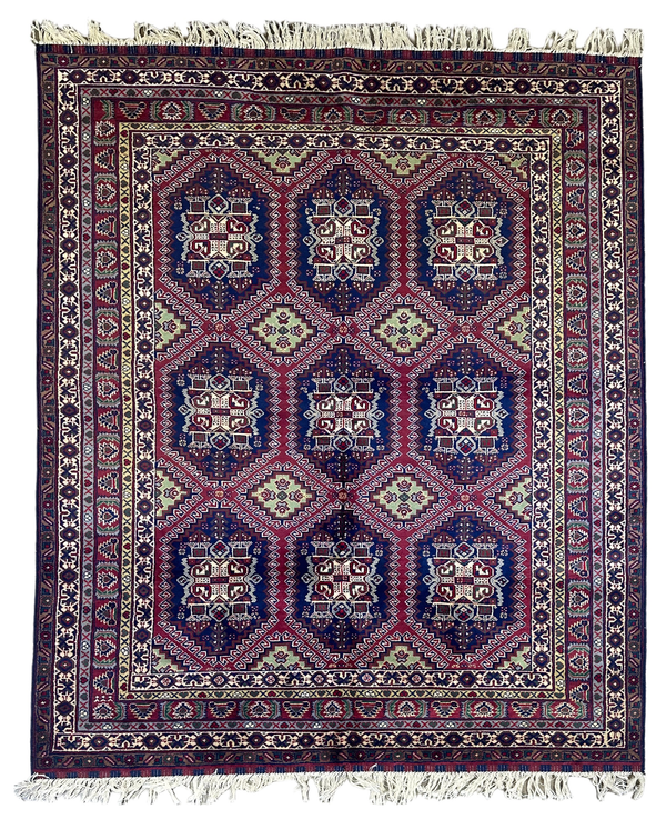 7x5 Afghan Caravan Collection Rug – Tribal Red & Black Wool