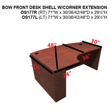 OfficeSource | OS Laminate | Bow Front Desk Shell with Left Corner Extension